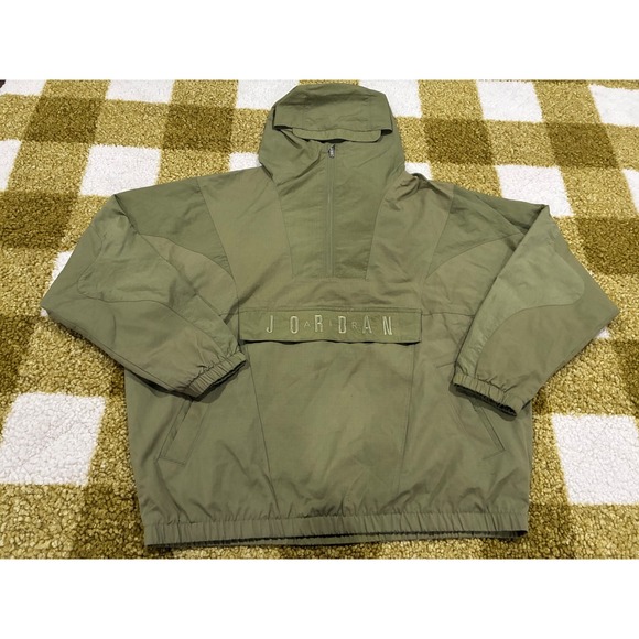 Jordan Brand Other - Jordan‎ Mens Olive Green Half Zip Hooded Windbreaker Pullover Jacket Large